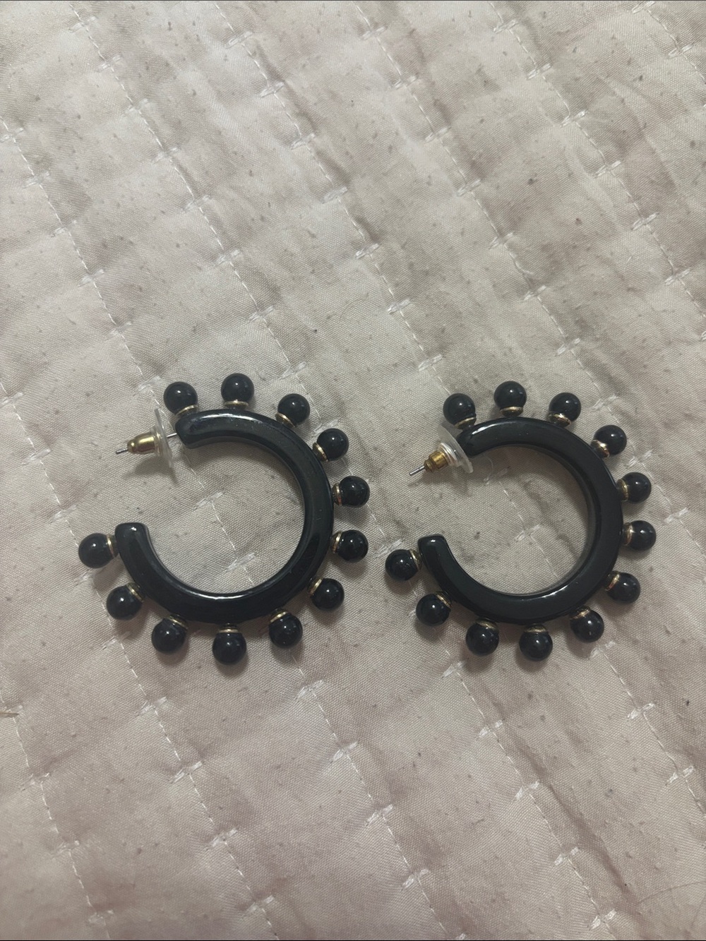 Black Beaded Hoop Earrings